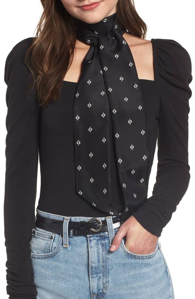 Something Navy Print Silk Skinny Scarf