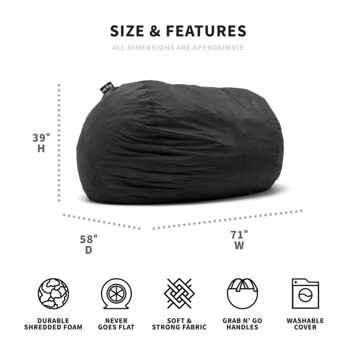 Big Joe XXL Fuf Foam Filled Bean Bag Chair in Black Big Joe XXL