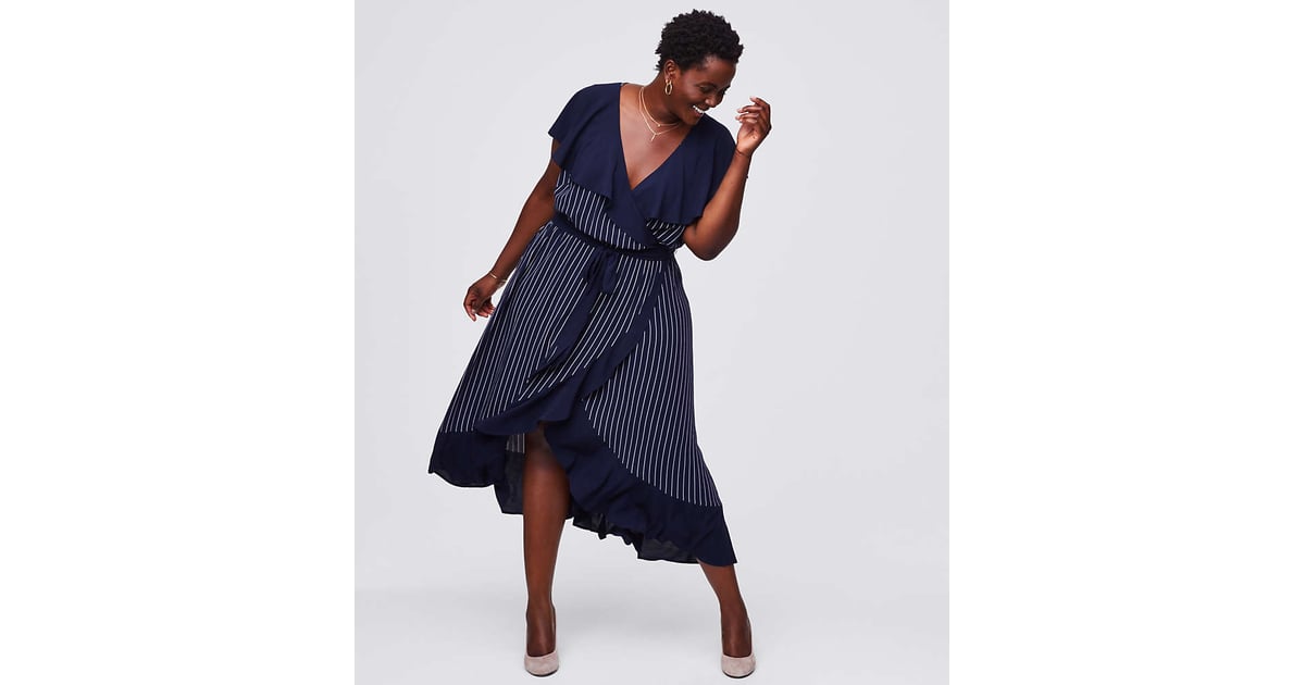 LOFT Plus Pinstripe Ruffle Wrap Dress | Spring Dresses From Loft | POPSUGAR  Fashion Photo 9