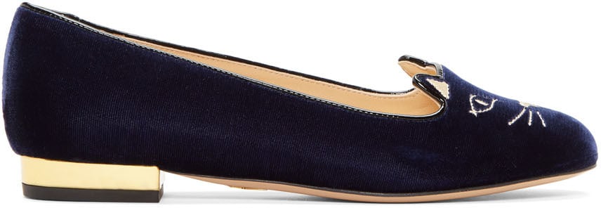 Navy Velvet Kitty Flats