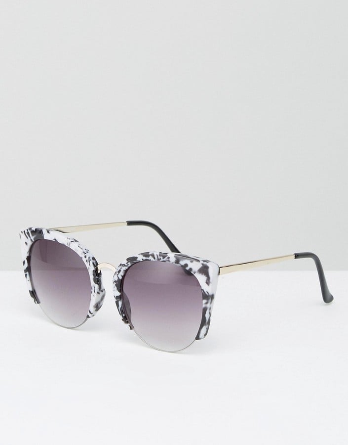 ASOS Cat Eye Sunglasses With Cut Away Frame In Marble Acetate Transfer