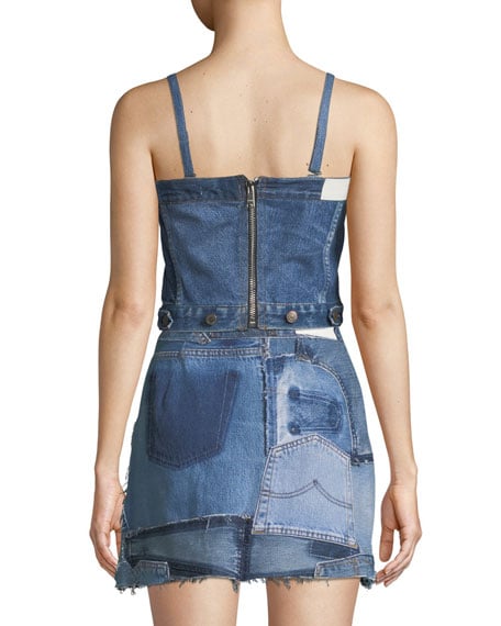 Re/Done Deconstructed Denim Corset Crop Top
