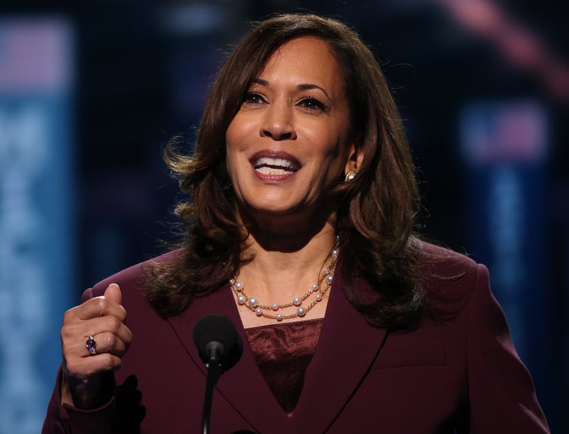 WILMINGTON, DELAWARE - AUGUST 19: Democratic vice presidential nominee U.S. Sen. Kamala Harris (D-CA) speaks on the third night of the Democratic National Convention from the Chase Center August 19, 2020 in Wilmington, Delaware. The convention, which was 
