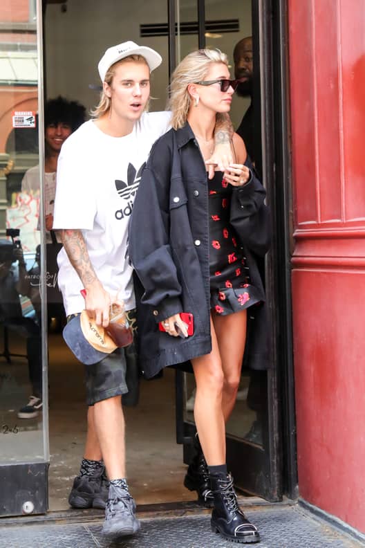 Hailey Baldwin: Black Mini Dress, Shoulder Bag