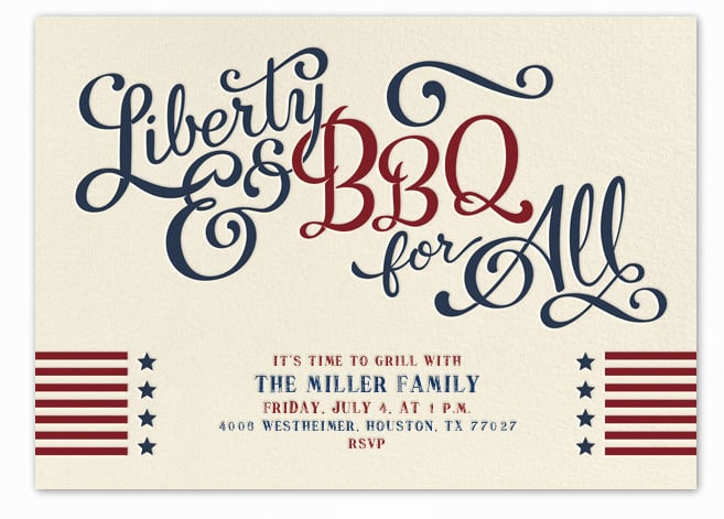 If you're throwing a party for the Fourth of July, this liberty and barbecue card (free) is a great way to honor the stars and stripes.