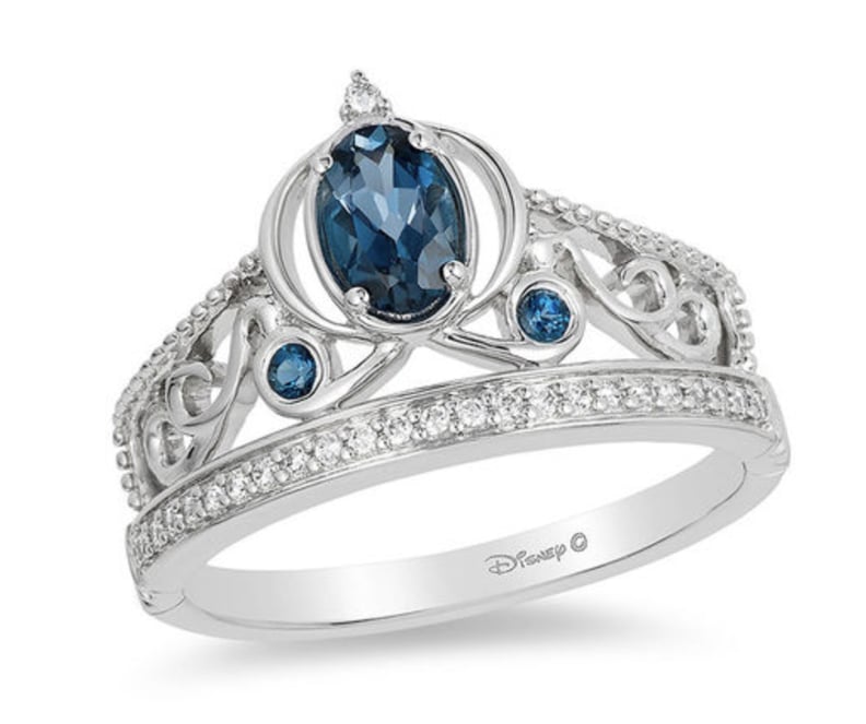 Cinderella Oval London Blue Topaz and Diamond Carriage Ring