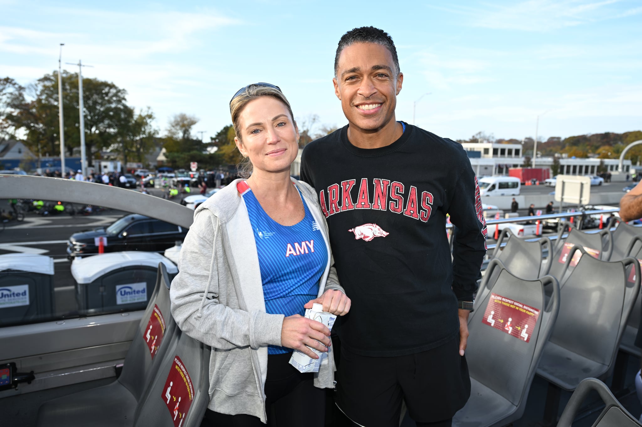 NEW YORK, NEW YORK - NOVEMBER 06: Amy Robach and TJ Holmes run during the 2022 TCS New York City Marathon on November 06, 2022 in New York City. (Photo by Bryan Bedder/New York Road Runners via Getty Images)