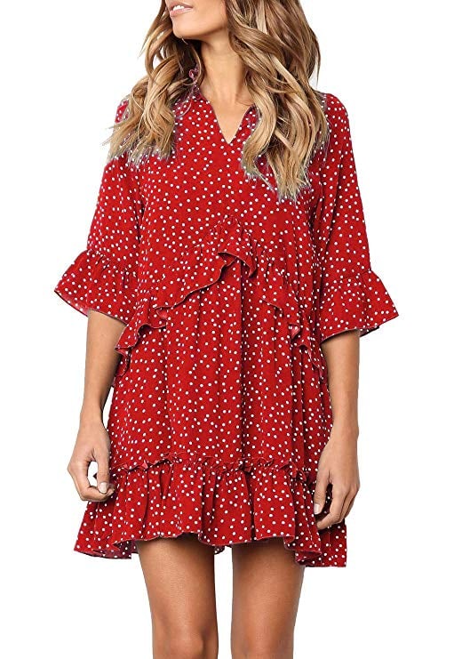 Mitilly Ruffle Polka Dot Swing Dress