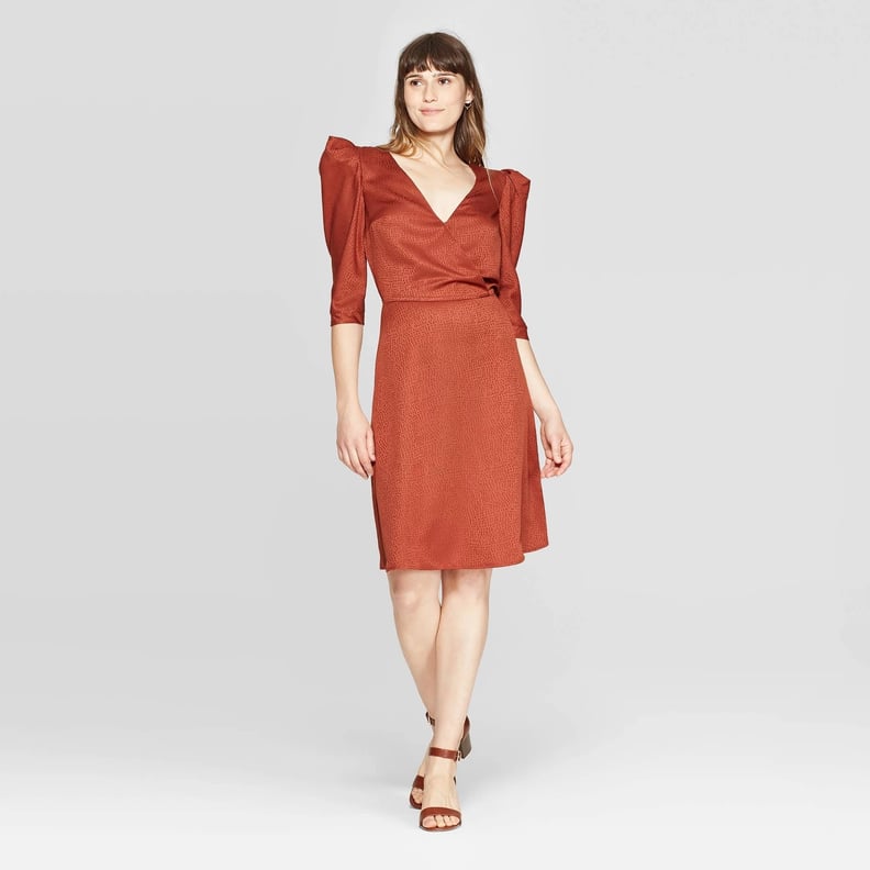 A New Day Elbow Sleeve Deep V-Neck Midi Dress