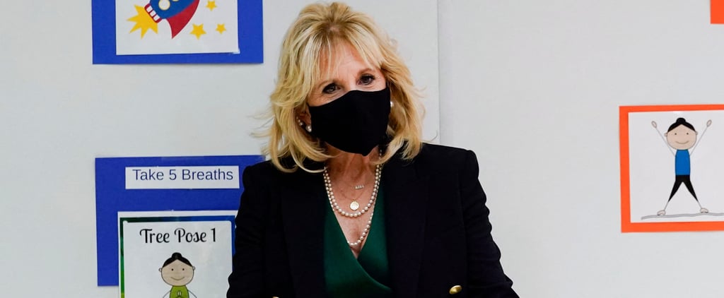 Jill Biden Wears a Pearl Face Mask, Necklace, and Earrings