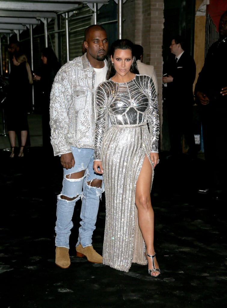 Kim and Kanye wore matching silver metallic Balmain outfits at the ...