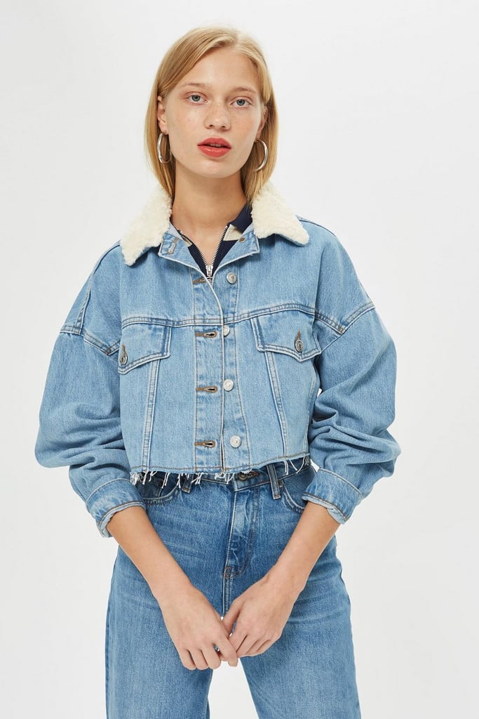 Topshop Borg Collar Hacked Denim Jacket