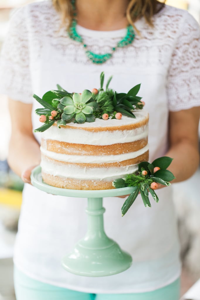 Jenny treated her guests to homemade sweet treats, but she kept the decorating simple with a "naked" cake topped with beautiful succulents and lush greens.