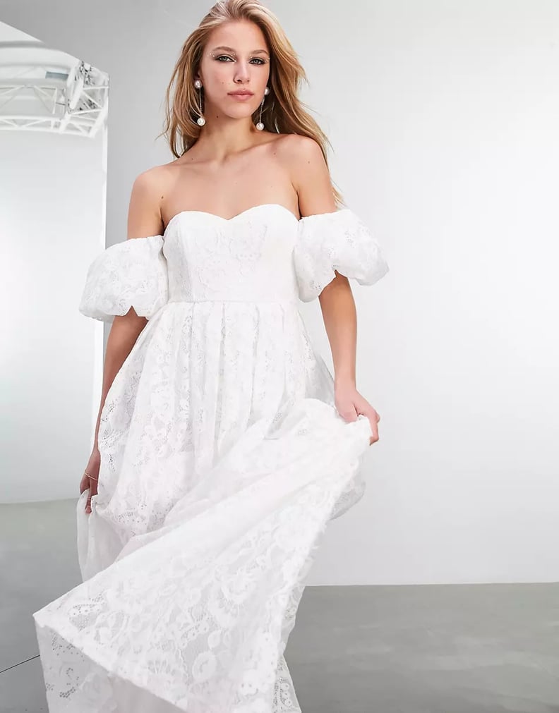A Cheap Wedding Dress: ASOS Edition Cora Lace Off-Shoulder Wedding Dress