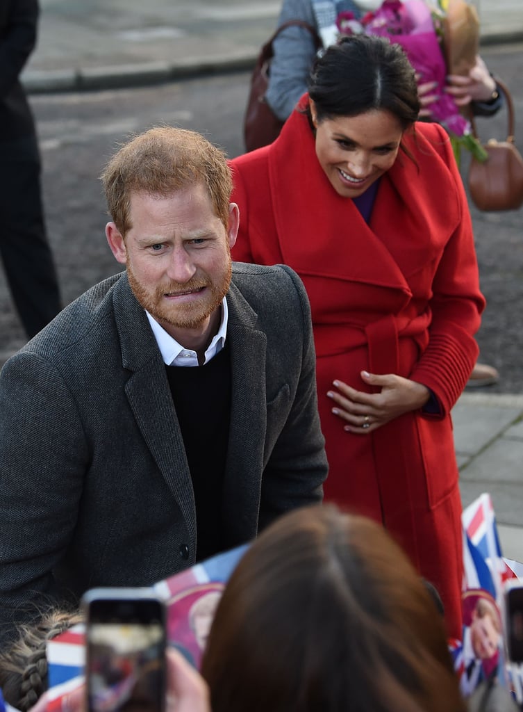 Meghan Markle Red and Purple Outfit Birkenhead January 2018