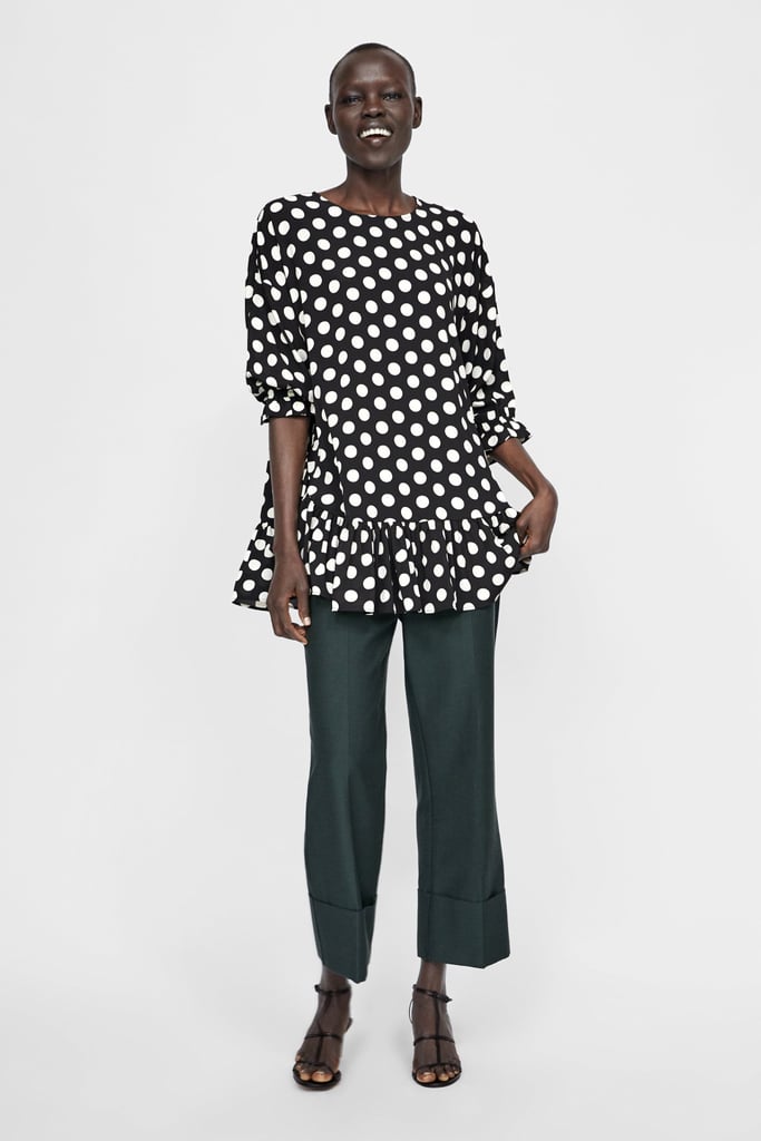 Zara Polka Dot Oversized Blouse With Ruffles