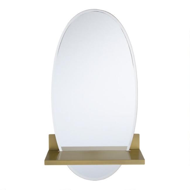 Oval Floating Mirror With Brass Shelf
