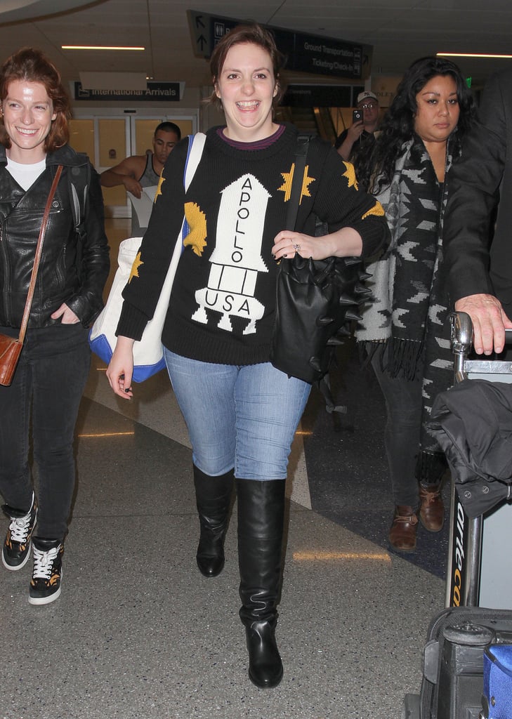 On Friday, Lena Dunham smiled widely at LAX.