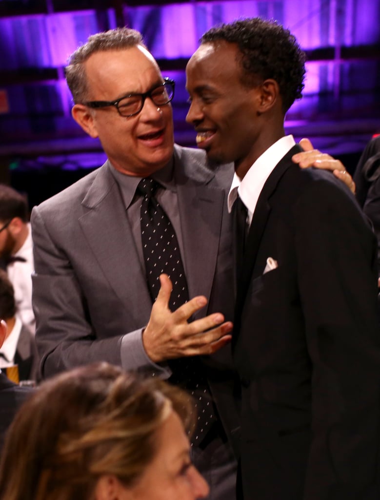 Tom Hanks chatted with his Captain Phillips costar Barkhad Abdi.