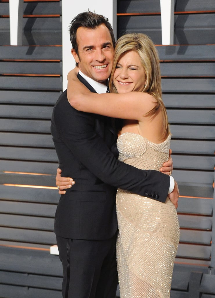 Jennifer gave Justin a big hug at the 2015 Vanity Fair Oscars party.