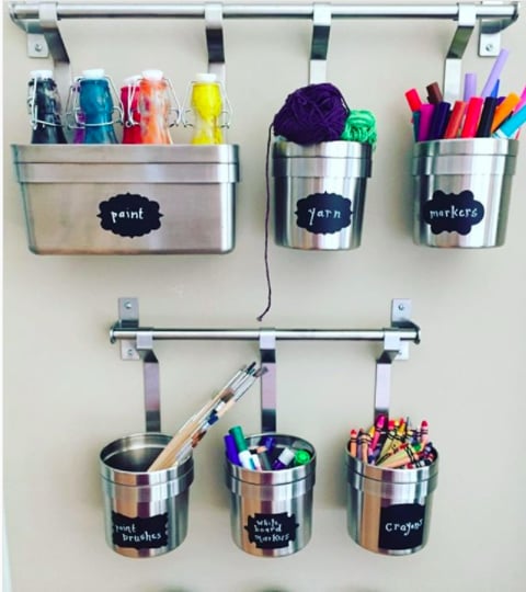 Hang Art Supplies Using Cans and Bins