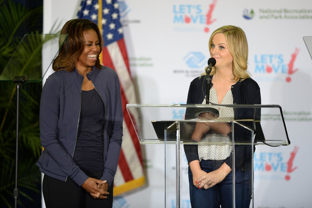 Michelle Obama and Amy Poehler at Let's Move Event 2014
