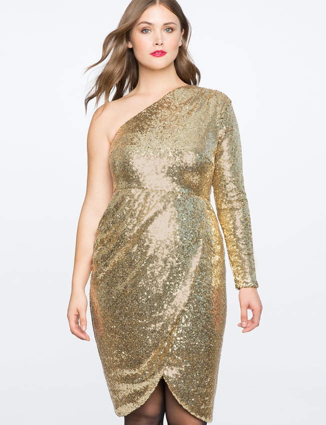 ELOQUII One Shoulder Wrap Skirt Sequin Dress