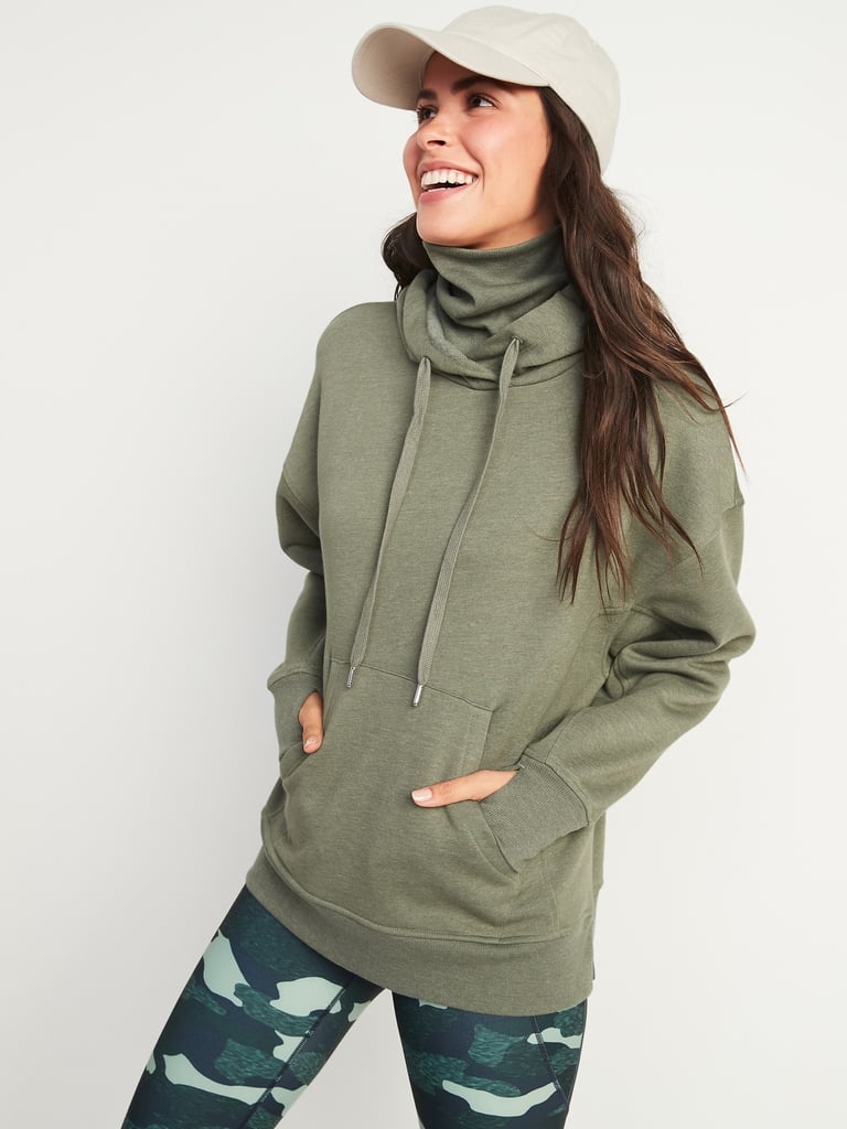 Oversized RibKnit FunnelNeck Pullover Hoodie Hoodie With Builtin