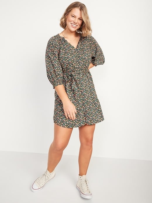 Old Navy Waist-Defined Floral-Print Poet Mini Shirt Dress