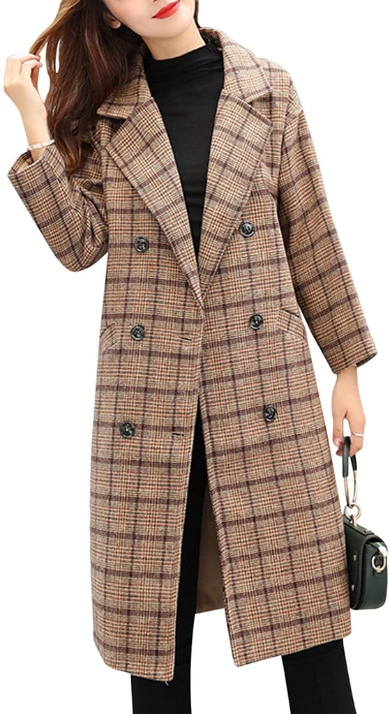 Tanming Double-Breasted Plaid Wool-Blend Coat