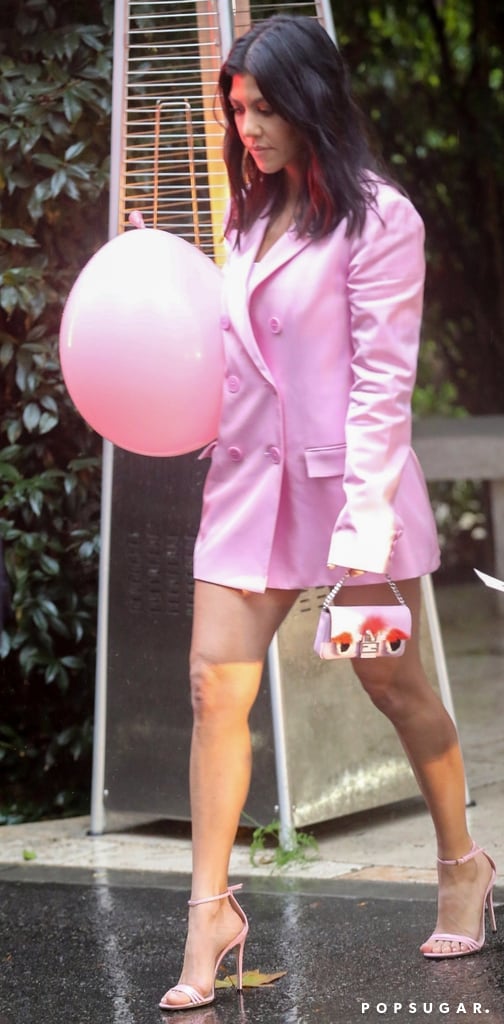 Kourtney Arrived in a Pink Tuxedo Minidress