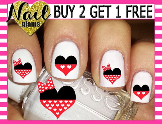 60 Nail Decals Mickey Mouse Minnie Mouse Ears Heart Red