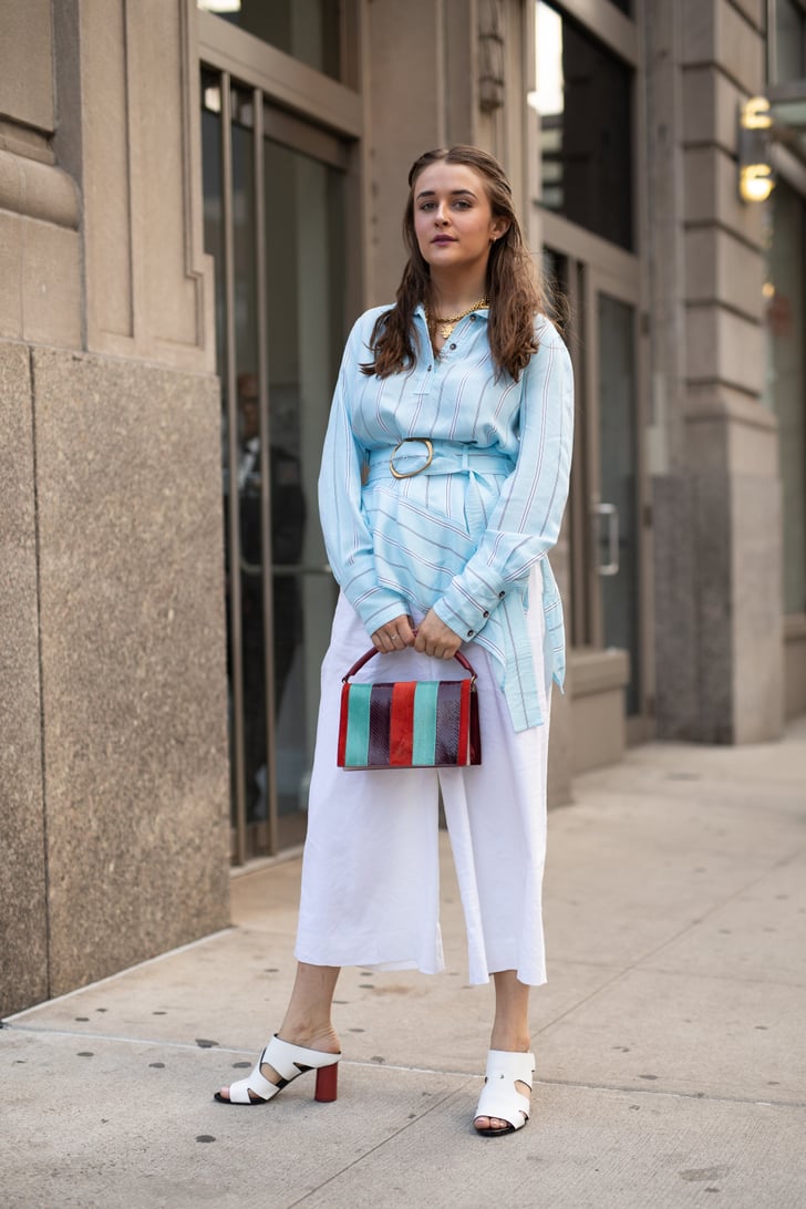 With Mules and a Belted Blouse | How to Wear Culottes | POPSUGAR ...