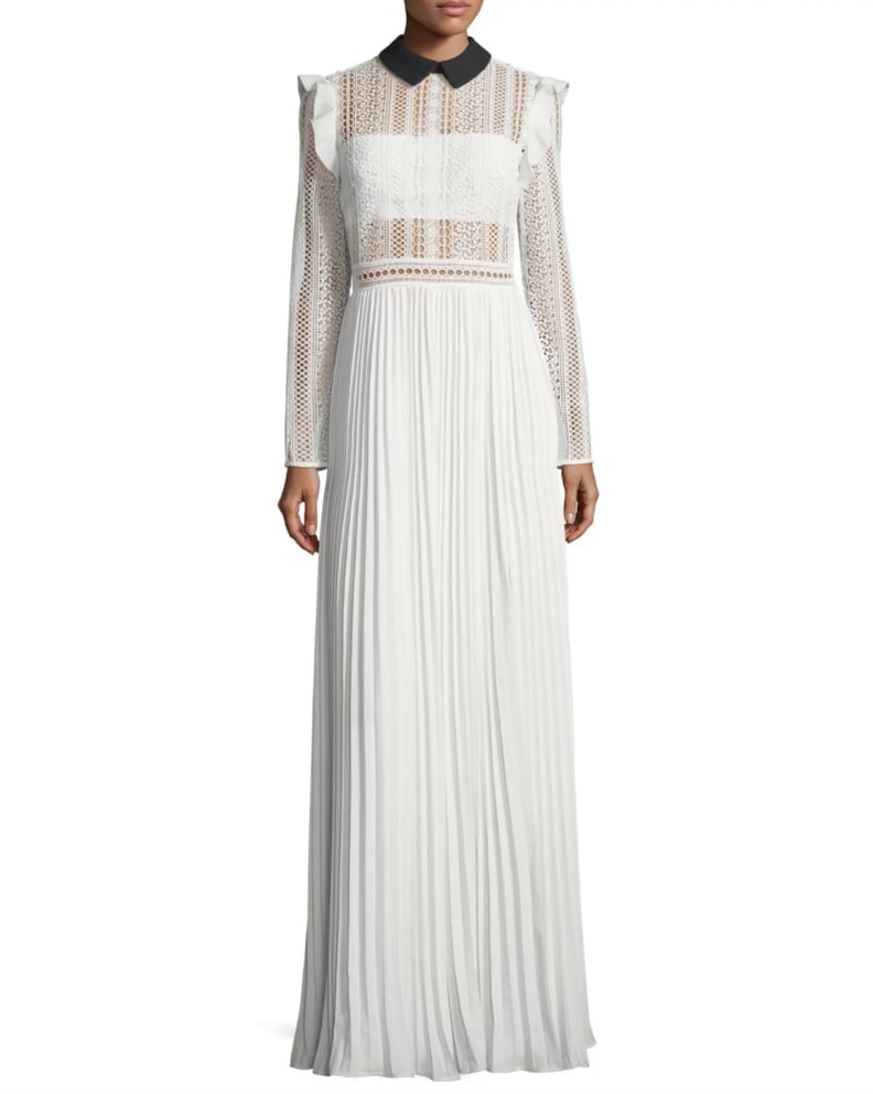 Self-Portrait Long-Sleeve Paneled Lace Maxi Dress