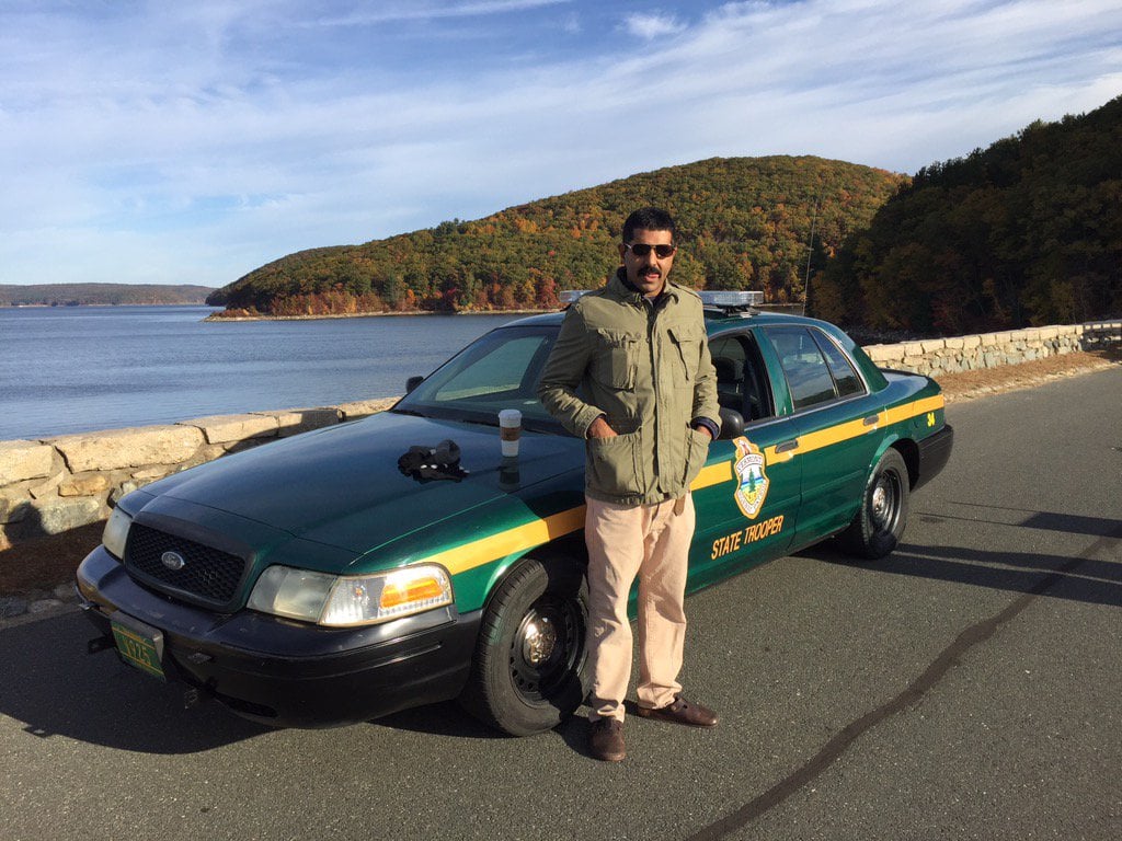 Director, producer, writer, and star Jay Chandrasekhar showed off the trooper car.