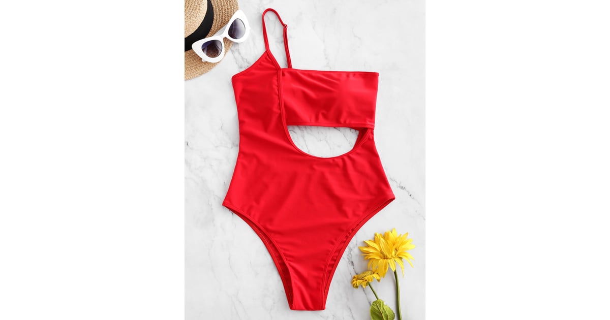ZAFUL Lace Up One Shoulder Cutout Swimsuit | Kylie Jenner Turns Up the ...