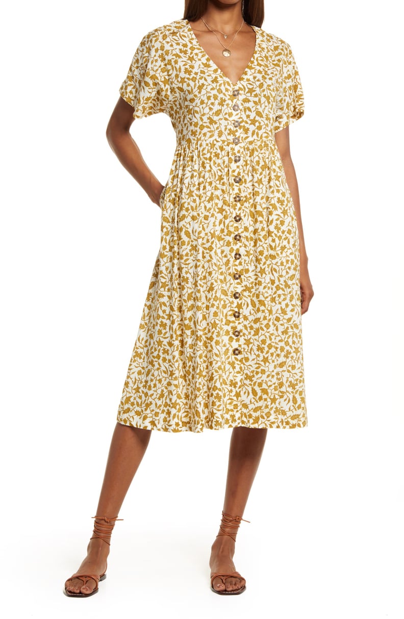 A Bright Midi Dress: Madewell Button Front Dress