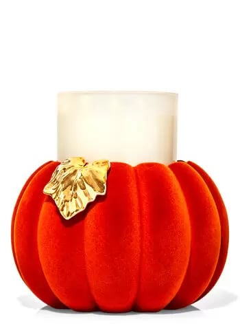 Flocked Pumpkin Pedestal 3-Wick Candle Holder