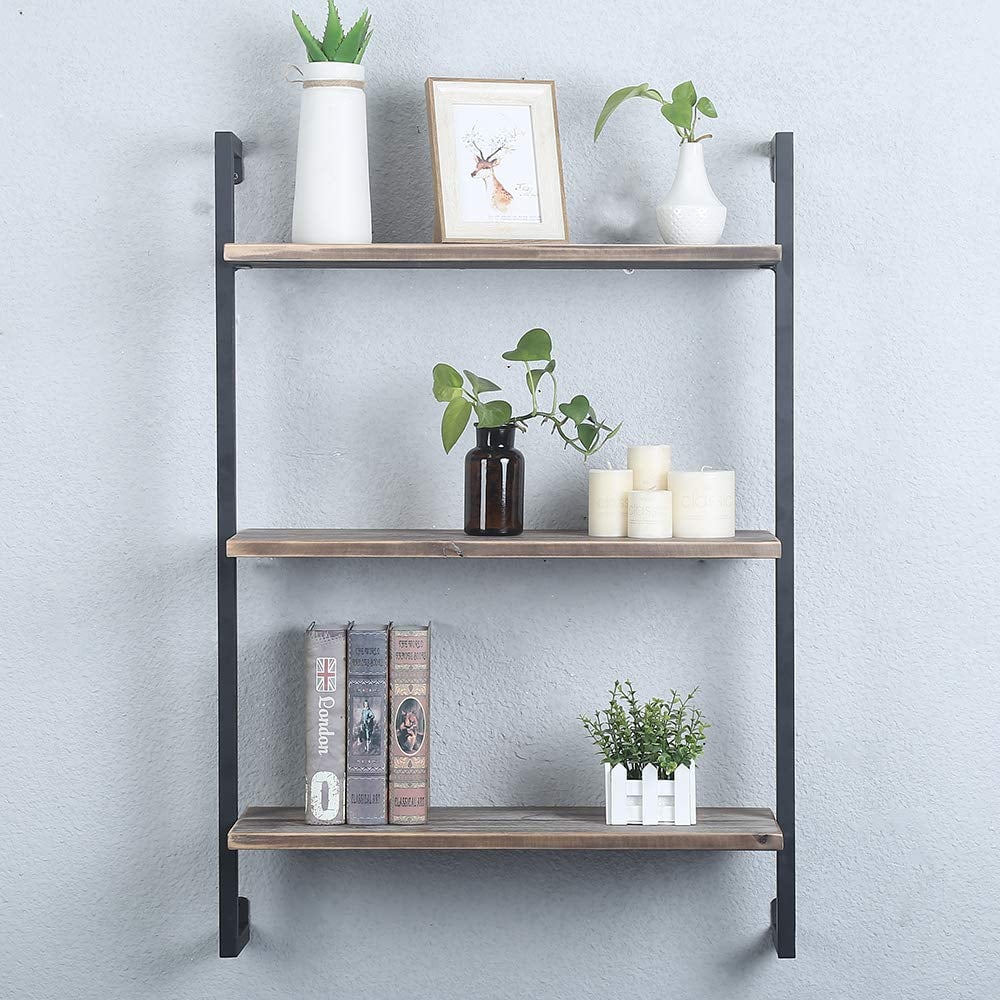 GWH Industrial Metal and Wood Wall Shelf Unit