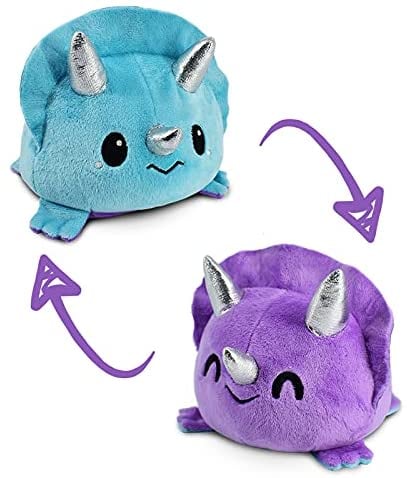 TeeTurtle Reversible Triceratops Plushie in Happy Purple and Sad Blue