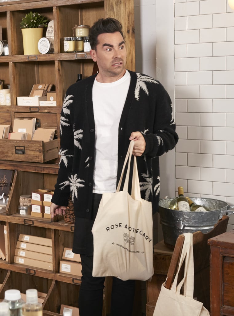 David Rose's Palm Tree Amiri Cardigan on "Schitt's Creek"