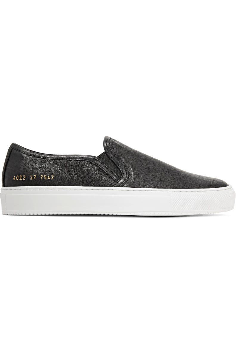 Common Projects Tournament Leather Slip-On Sneakers — Black