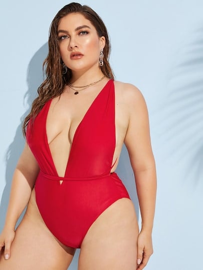 Shein Criss-Cross Back Plunge One-Piece