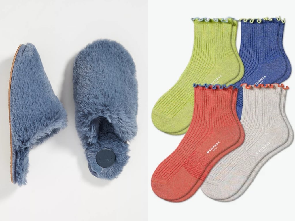 Anthropologie Faux Fur Slippers + Bombas Frill Socks