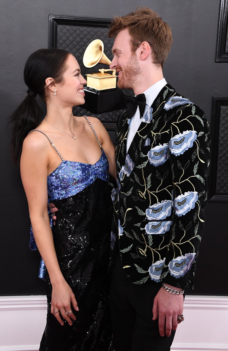 Finneas O'Connell and Claudia Sulewski on the Grammys Red Carpet in 2020
