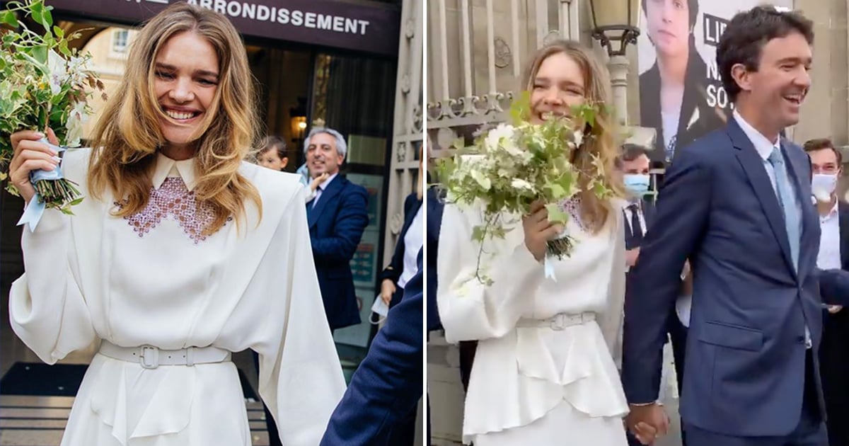 Très Chic! Natalia Vodianova Is the Picture of Elegance in This Flowy Collared Wedding Dress