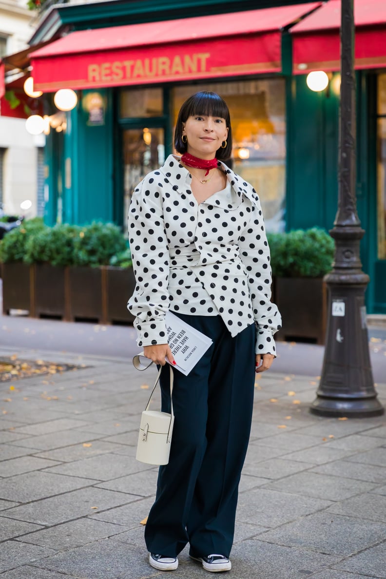 Wear a Red Skinny Scarf With Black and White — the Color Combination Is Brilliant