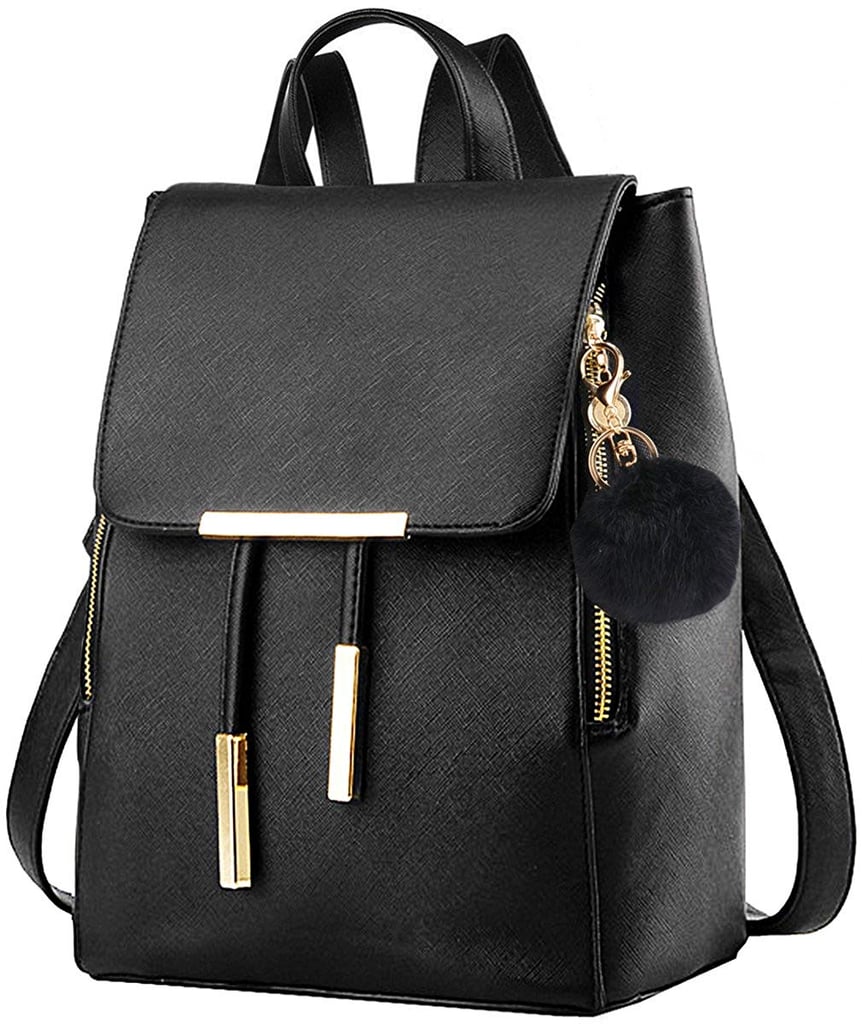 Coofit Black Faux Leather Backpack For College
