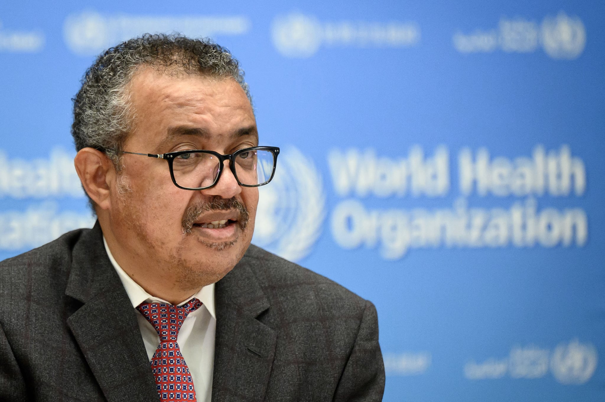 World Health Organization (WHO) Director-General Tedros Adhanom Ghebreyesus attends a ceremony to launch a multiyear partnership with Qatar on making FIFA Football World Cup 2022 and mega sporting events healthy and safe at the WHO headquarters in Geneva on October 18, 2021. (Photo by Fabrice COFFRINI / AFP) (Photo by FABRICE COFFRINI/AFP via Getty Images)