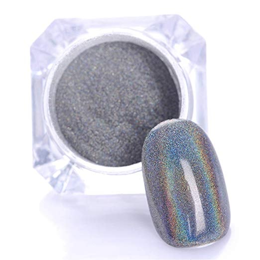 Iridescent Silver Nail Glitter Powder Holographic Laser Chrome